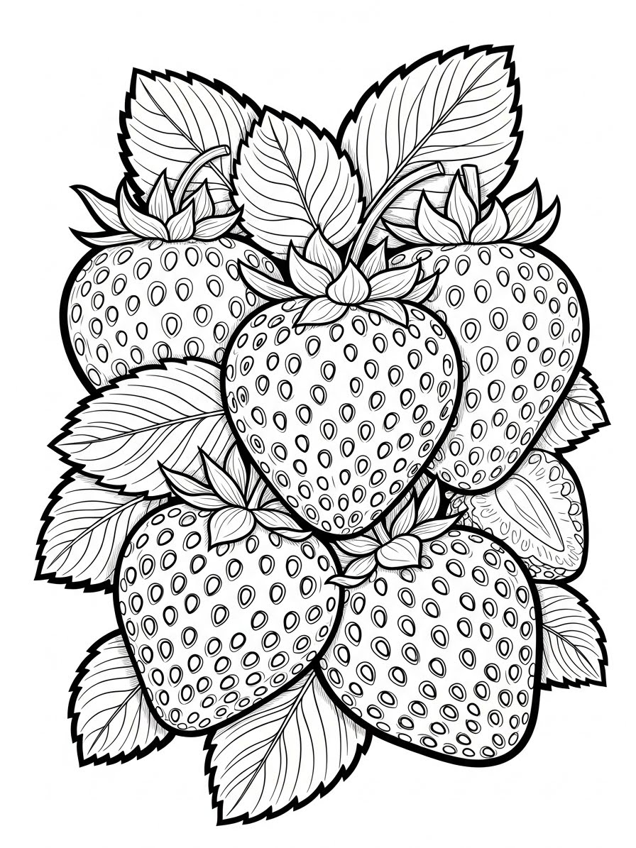 Desenho de Morango detalhado para colorir