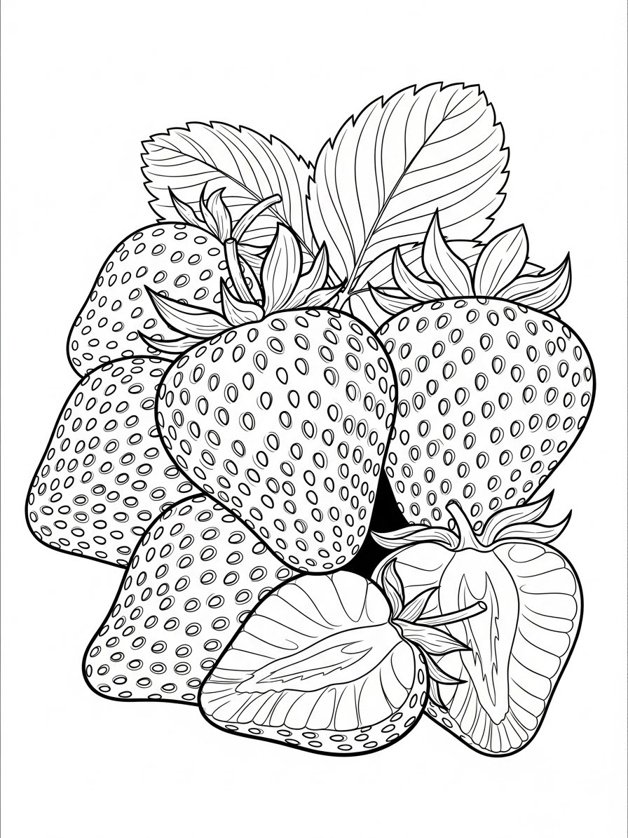 Desenho de Morango realista para colorir