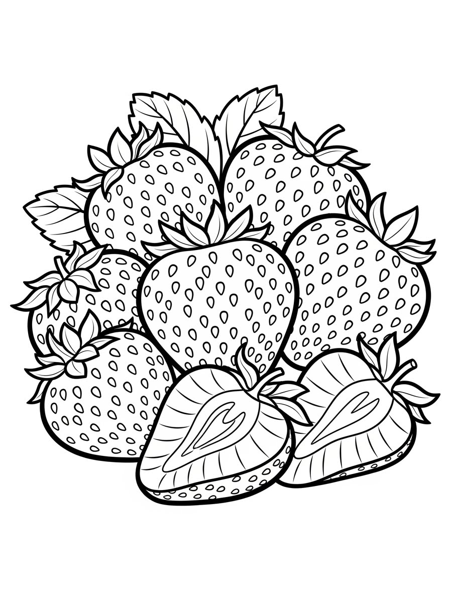 Desenho de Morango simples fofo para colorir