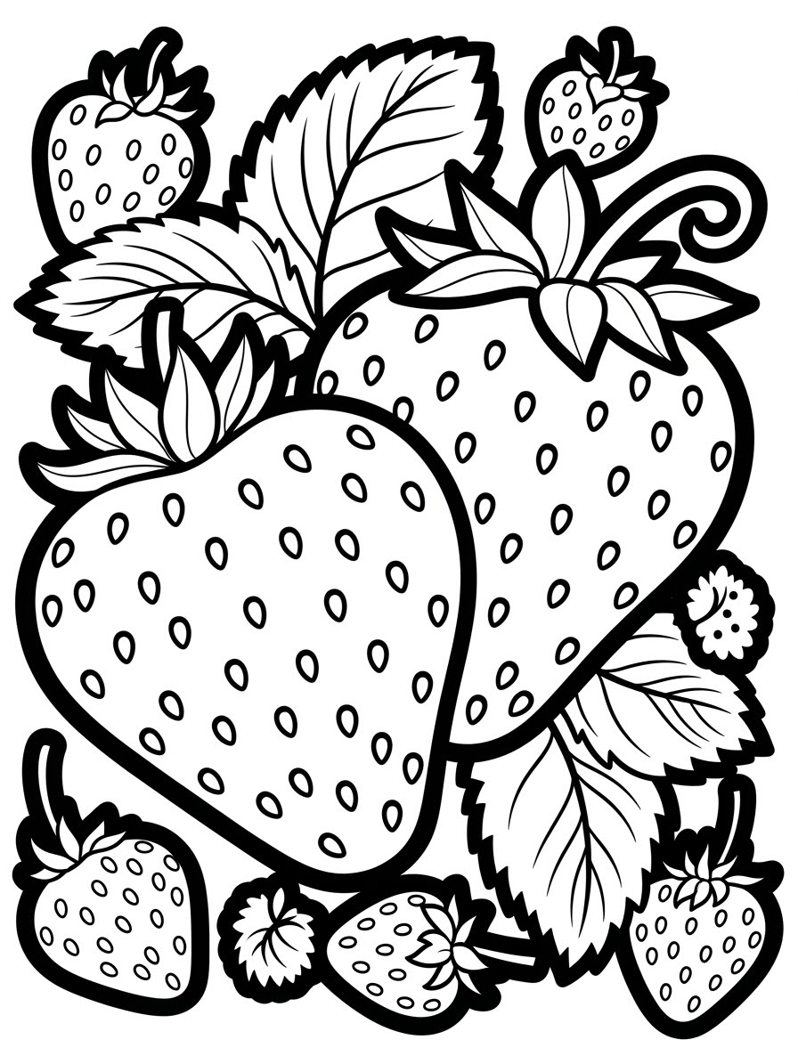 Desenho de Morango realista simples para colorir
