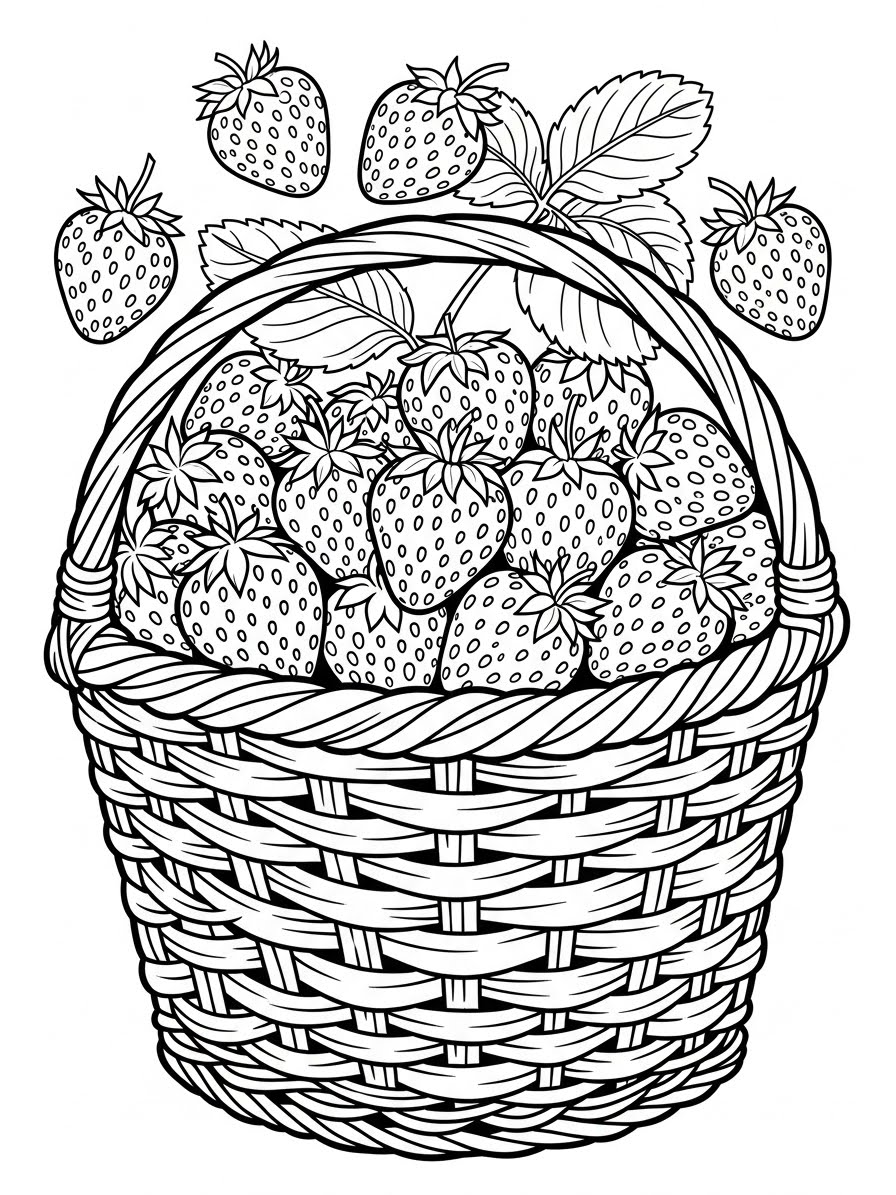 Desenho de Morango em cesto para colorir