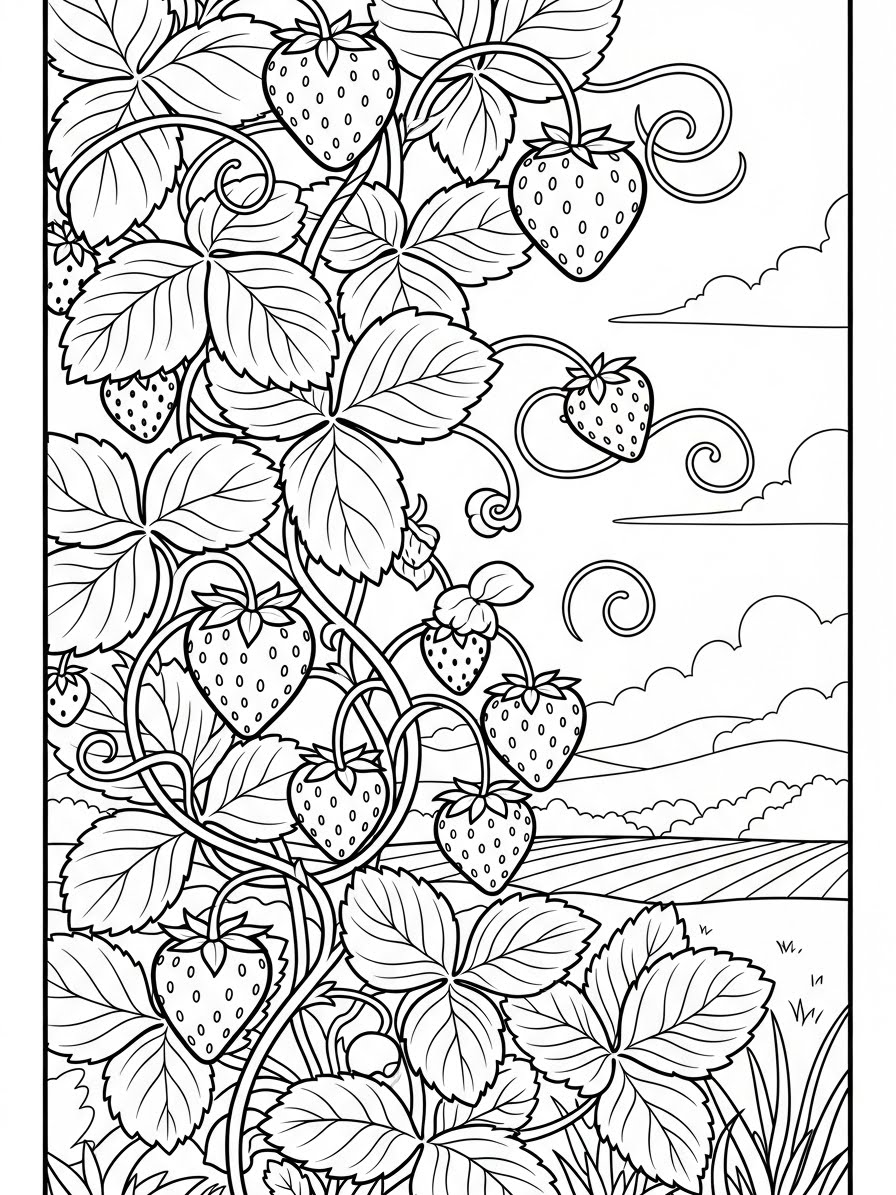 Desenho de Morango realista para colorir