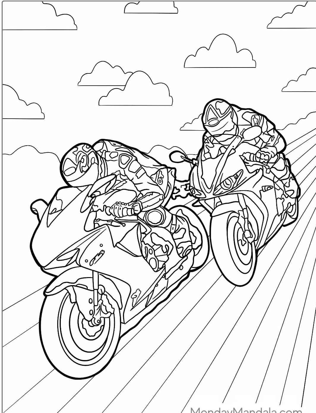 Desenho de Motos em Corrida para colorir