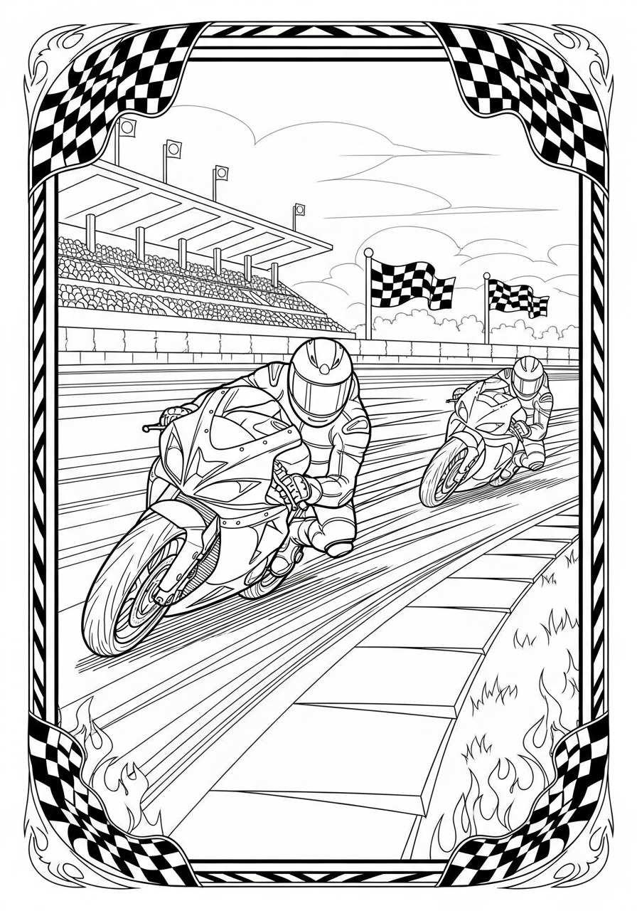 Desenho de Moto em pista de corrida para colorir