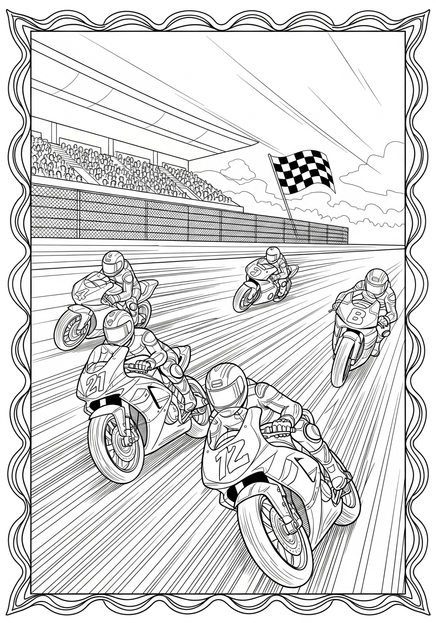 Desenho de Moto de Corrida com Pilotos para colorir