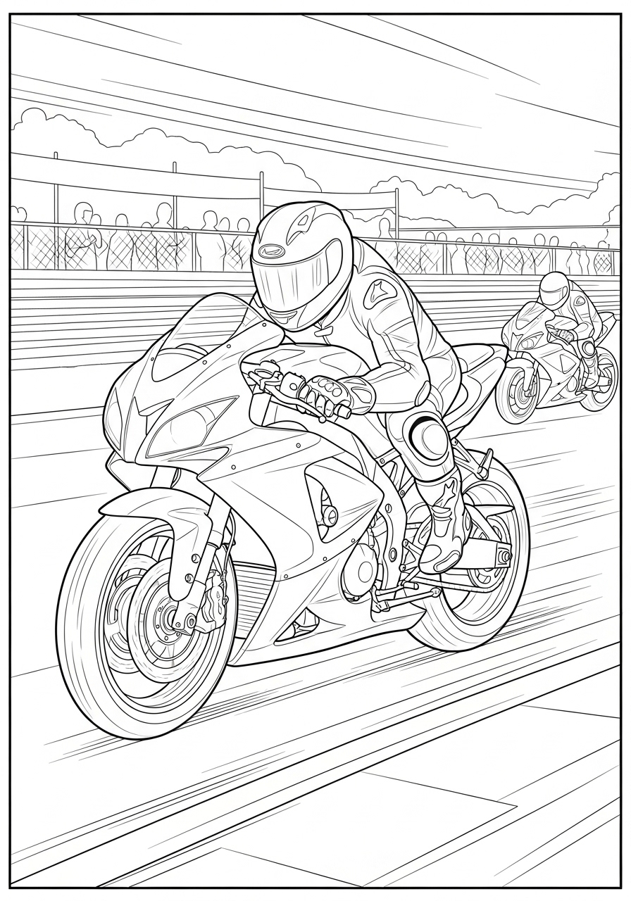 Desenho de Moto Esportiva em Alta Velocidade para Colorir