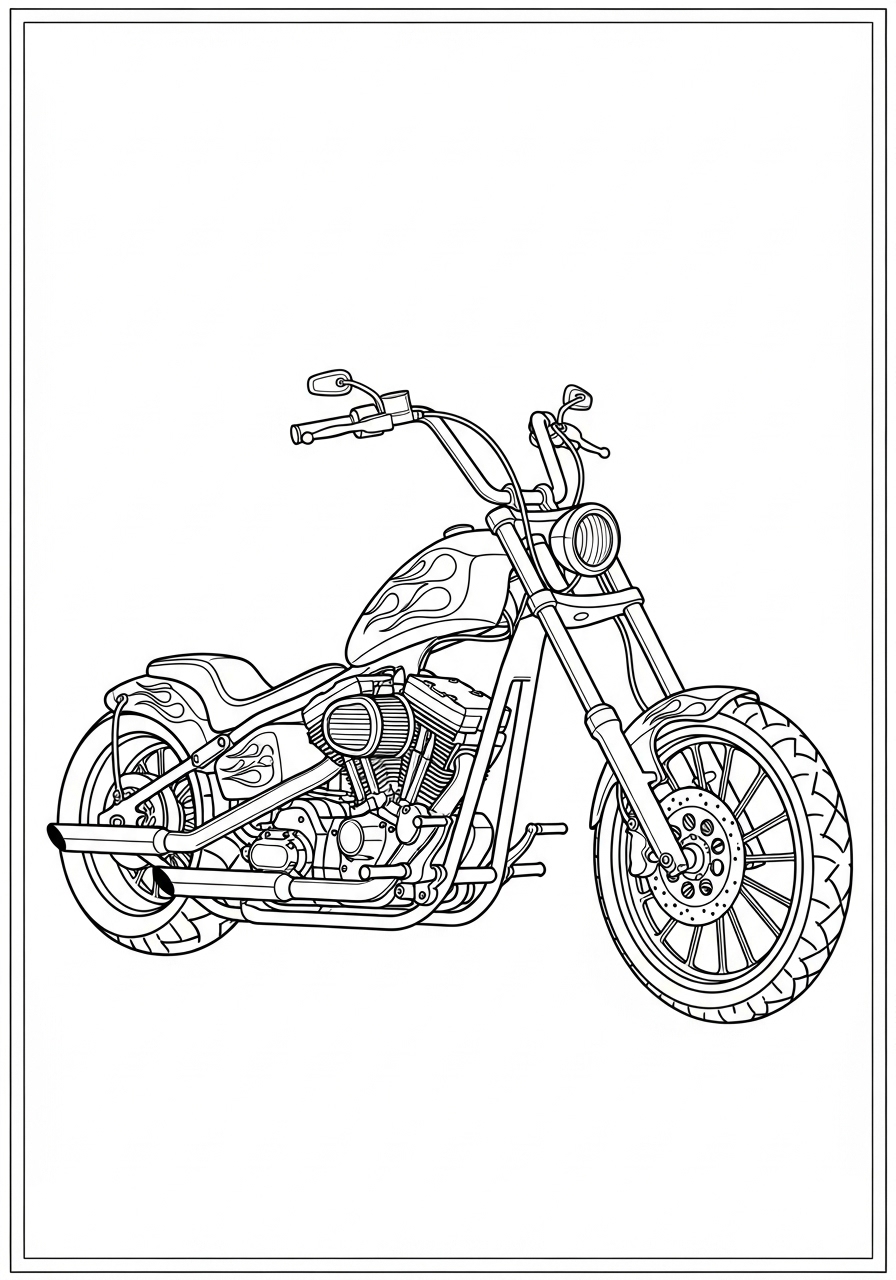 Desenho de Moto Chopper estilo customizado para colorir