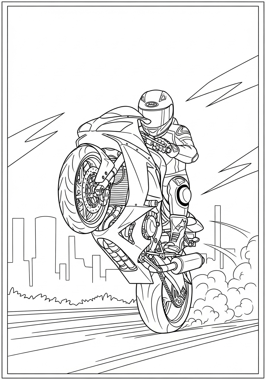 Desenho de Moto esportiva empinando para colorir