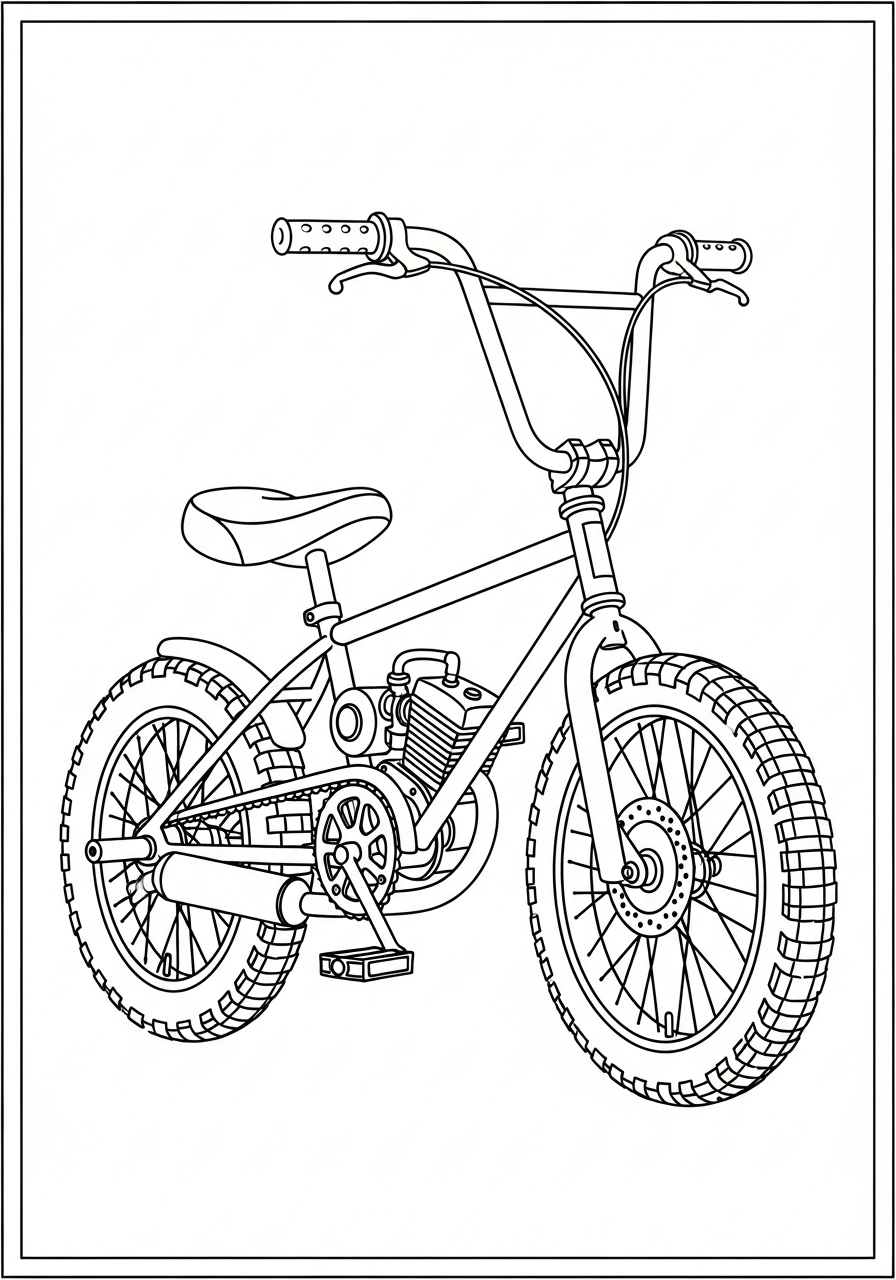 Desenho de Moto Infantil com Pedais para Colorir
