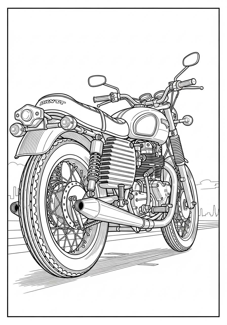 Desenho de Moto Clássica para Colorir