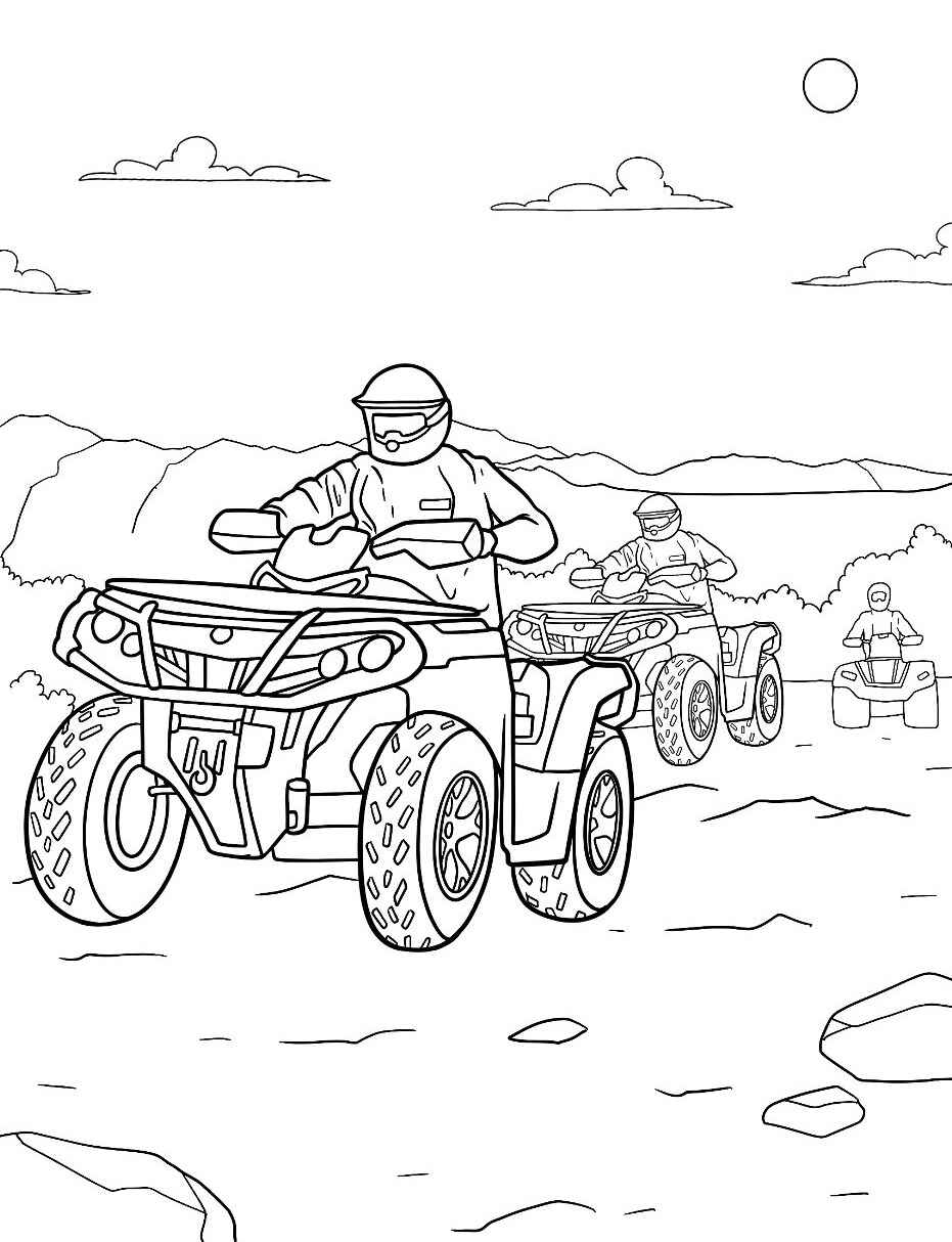 Desenho de Quadriciclo em trilha para colorir