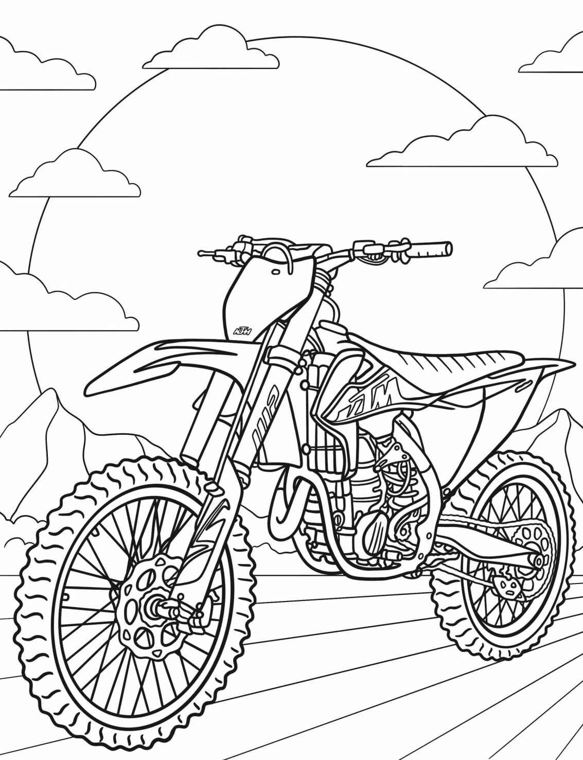 Desenho de Moto Off-Road em paisagem para colorir