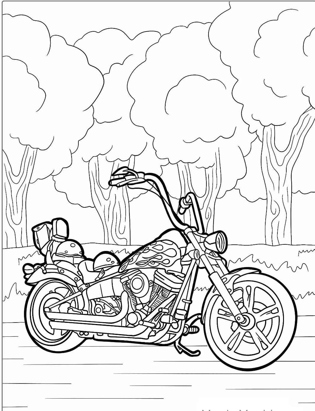 Desenho de Moto Custom na Estrada para colorir