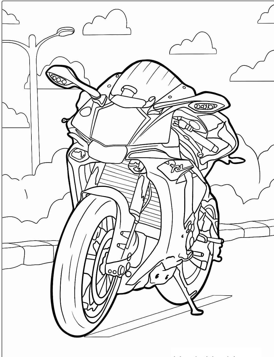 Desenho de Moto Esportiva em Estrada para Colorir