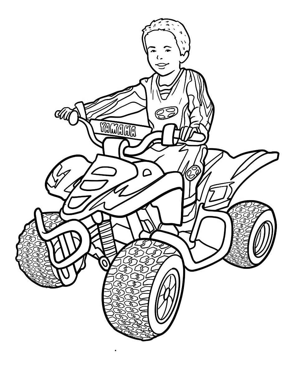 Desenho de Moto Quadriciclo com Criança para Colorir