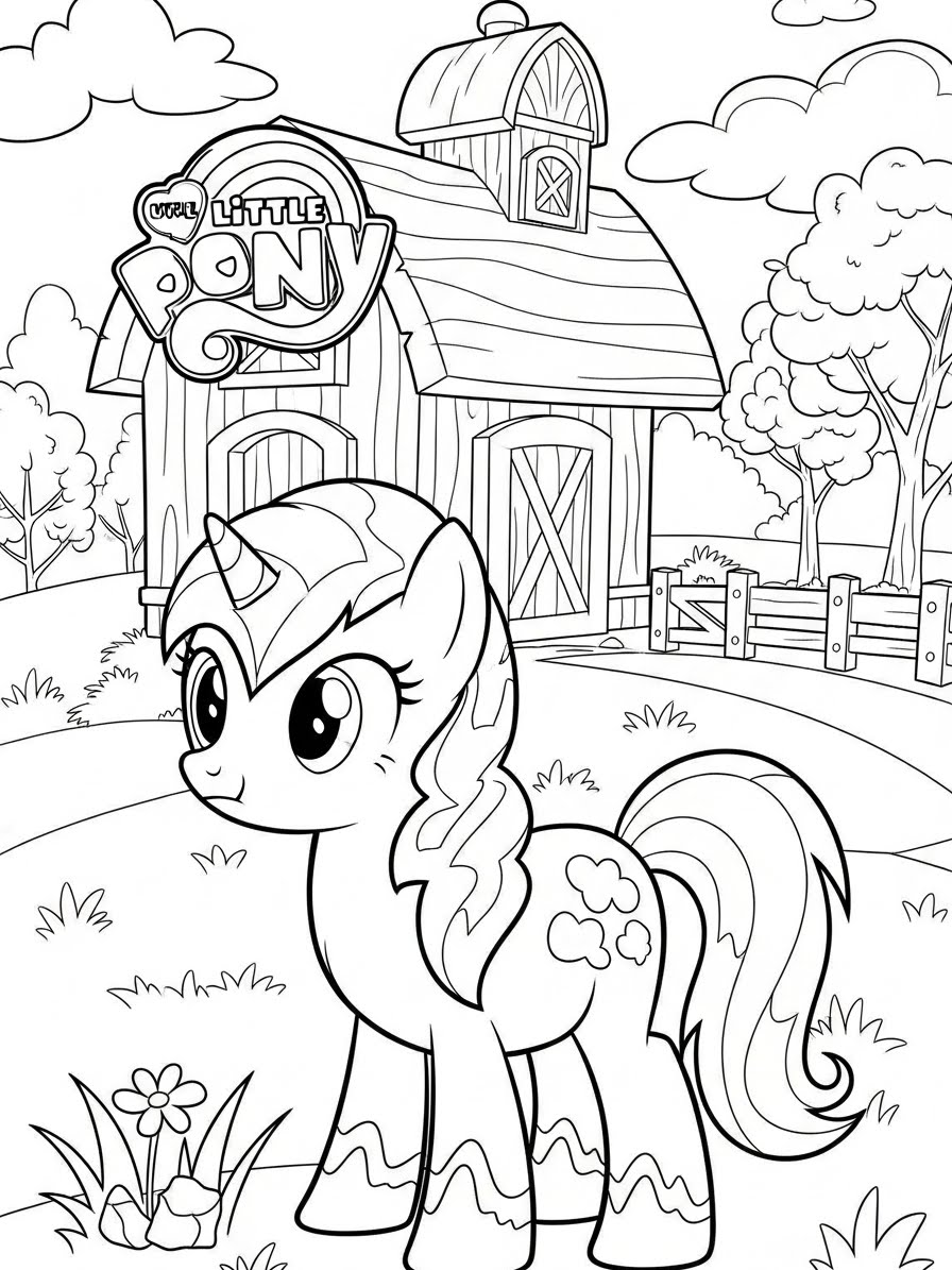 Desenho My Little Pony com pônei e casa para colorir