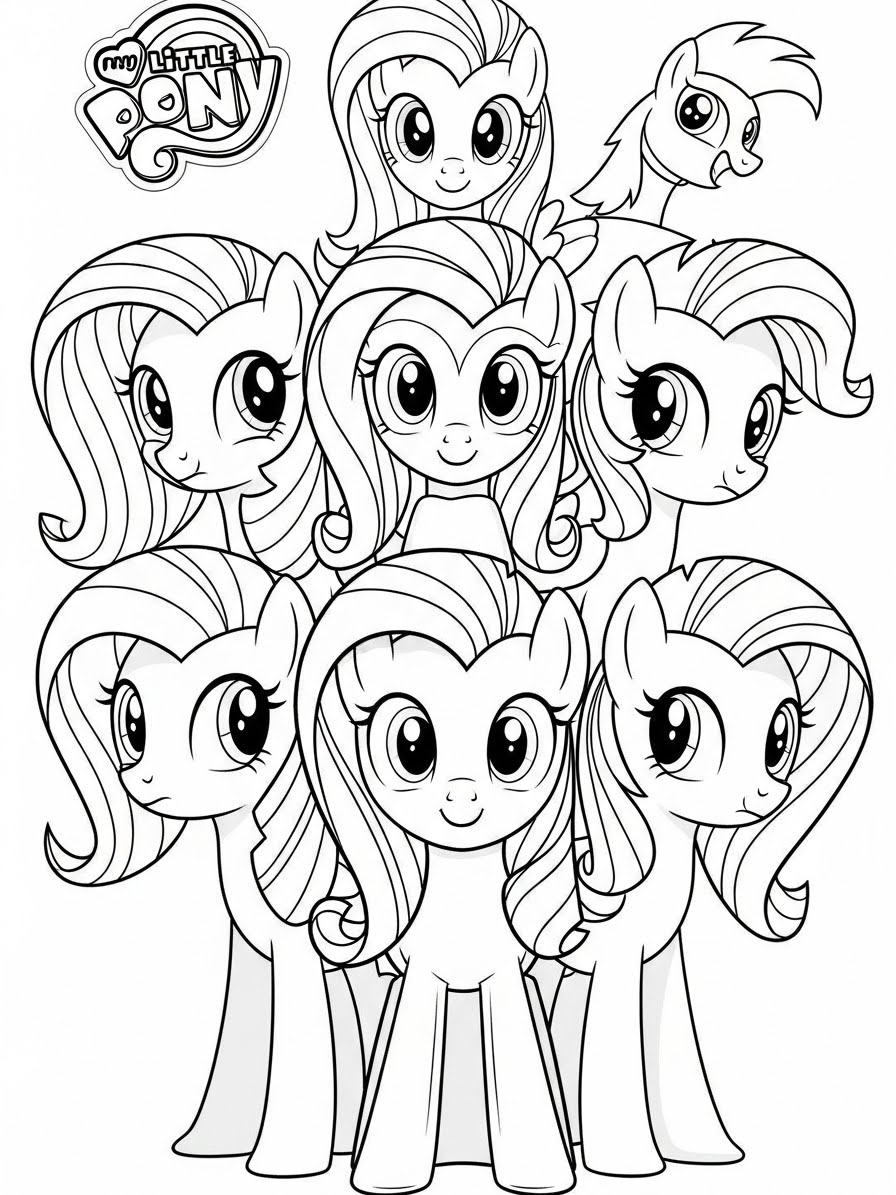 Desenho My Little Pony com várias Pinkie Pie para colorir
