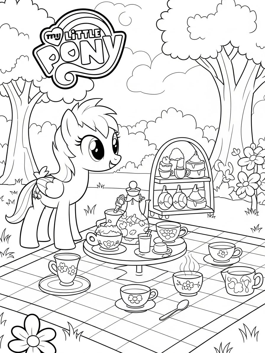 Desenho My Little Pony com Twilight Sparkle fazendo piquenique