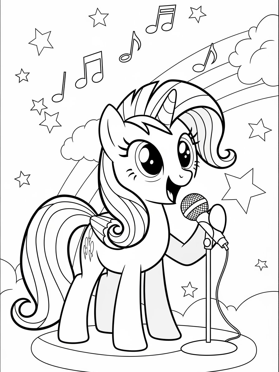 Desenho My Little Pony com uma pônei cantando para colorir