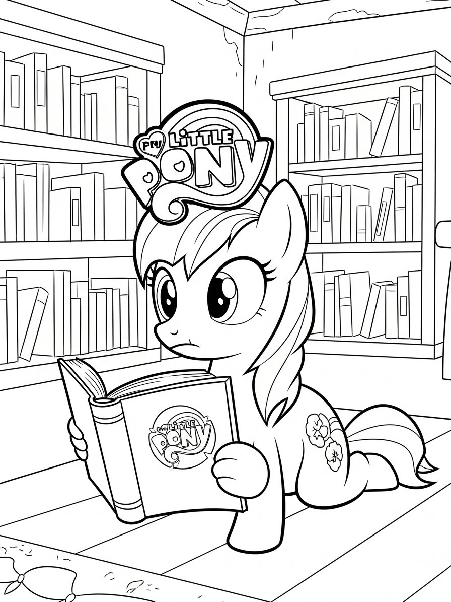 Desenho My Little Pony com Twilight lendo um livro para colorir