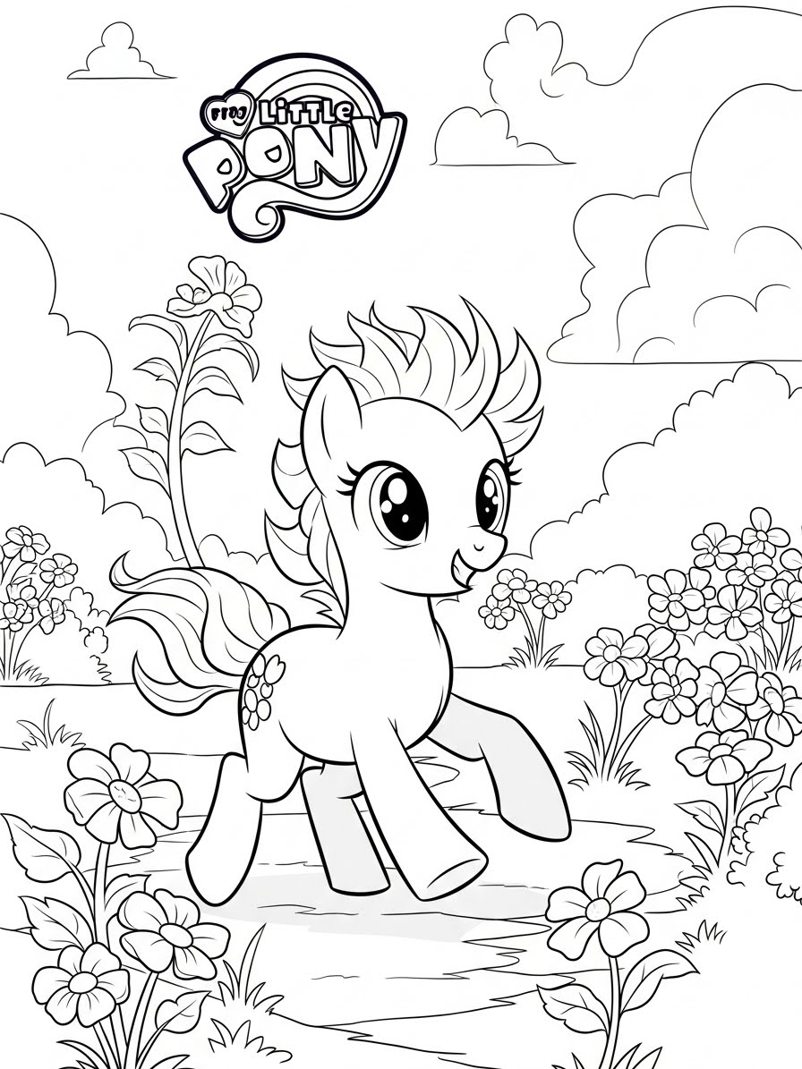 Desenho My Little Pony com um pônei fofa em um campo