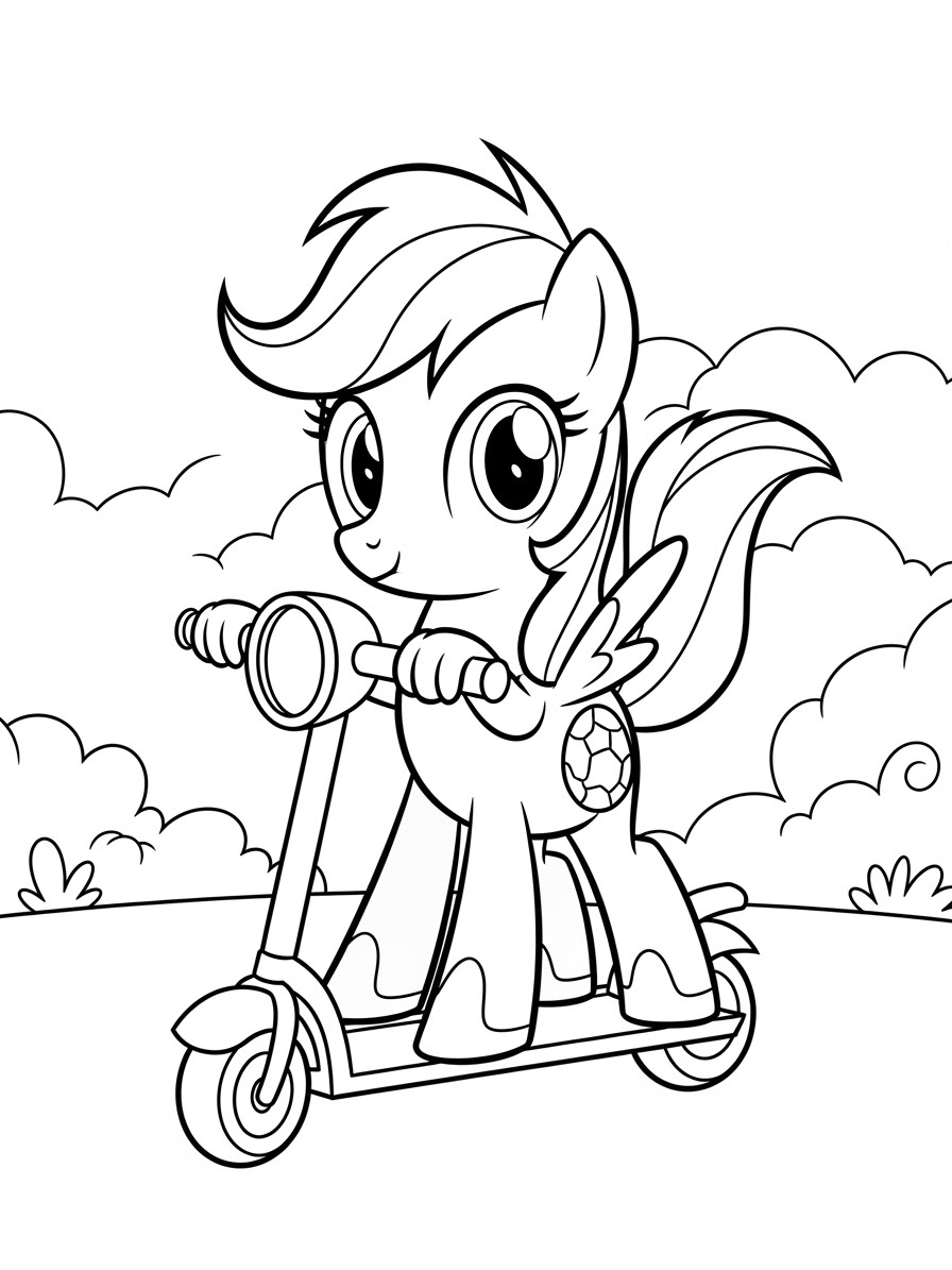Desenho My Little Pony com um Pônei na patinete para colorir