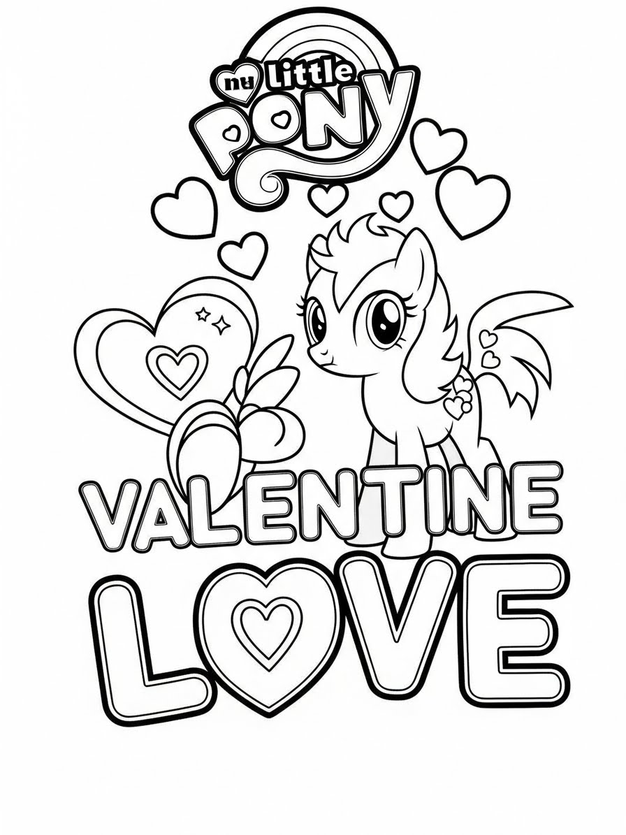 Desenho My Little Pony com tema de amor para colorir