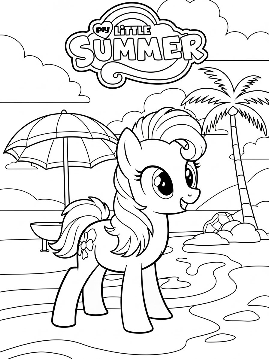 Desenho My Little Pony com uma pônei na praia para colorir