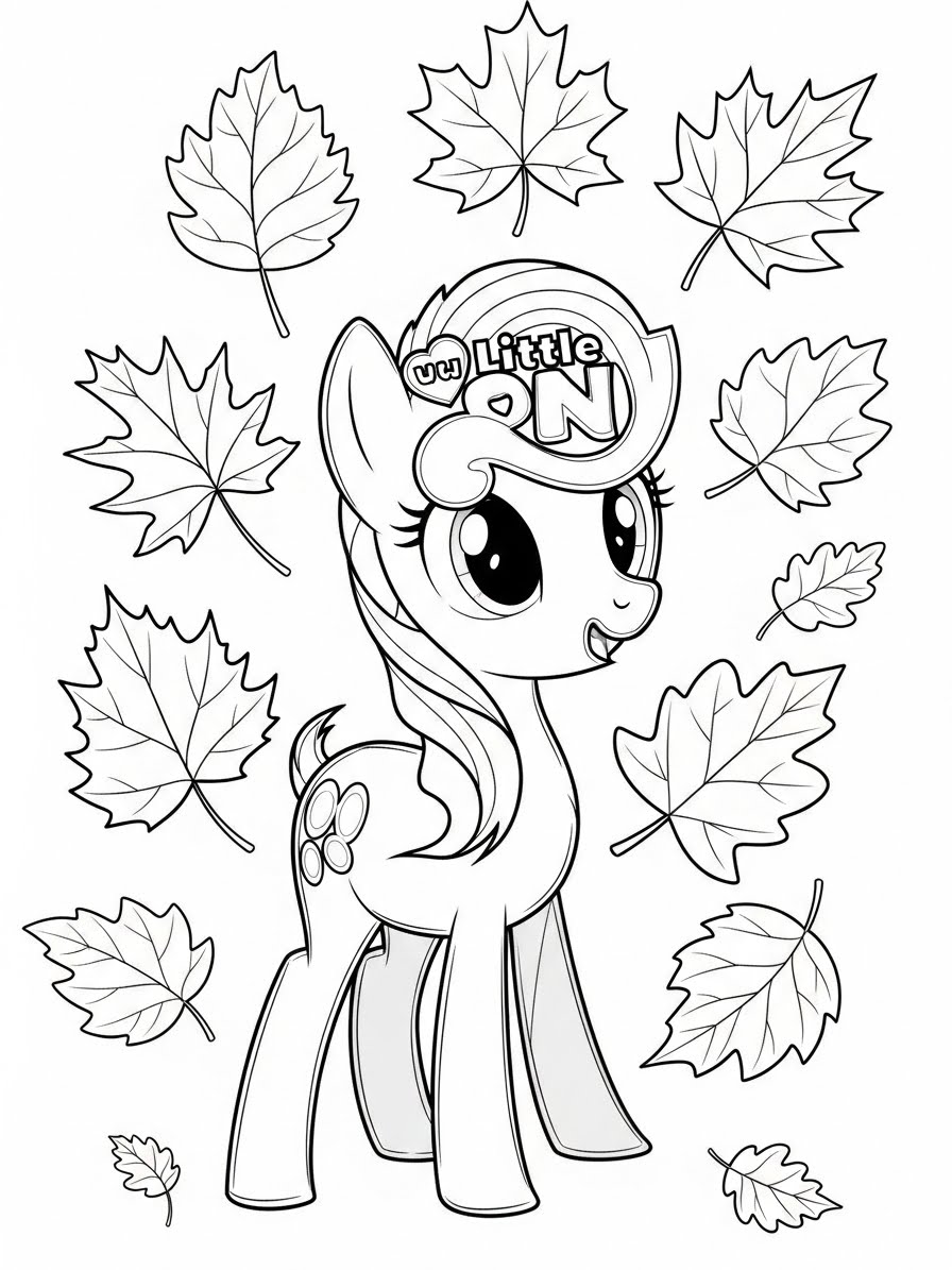 Desenho My Little Pony com folhas para colorir