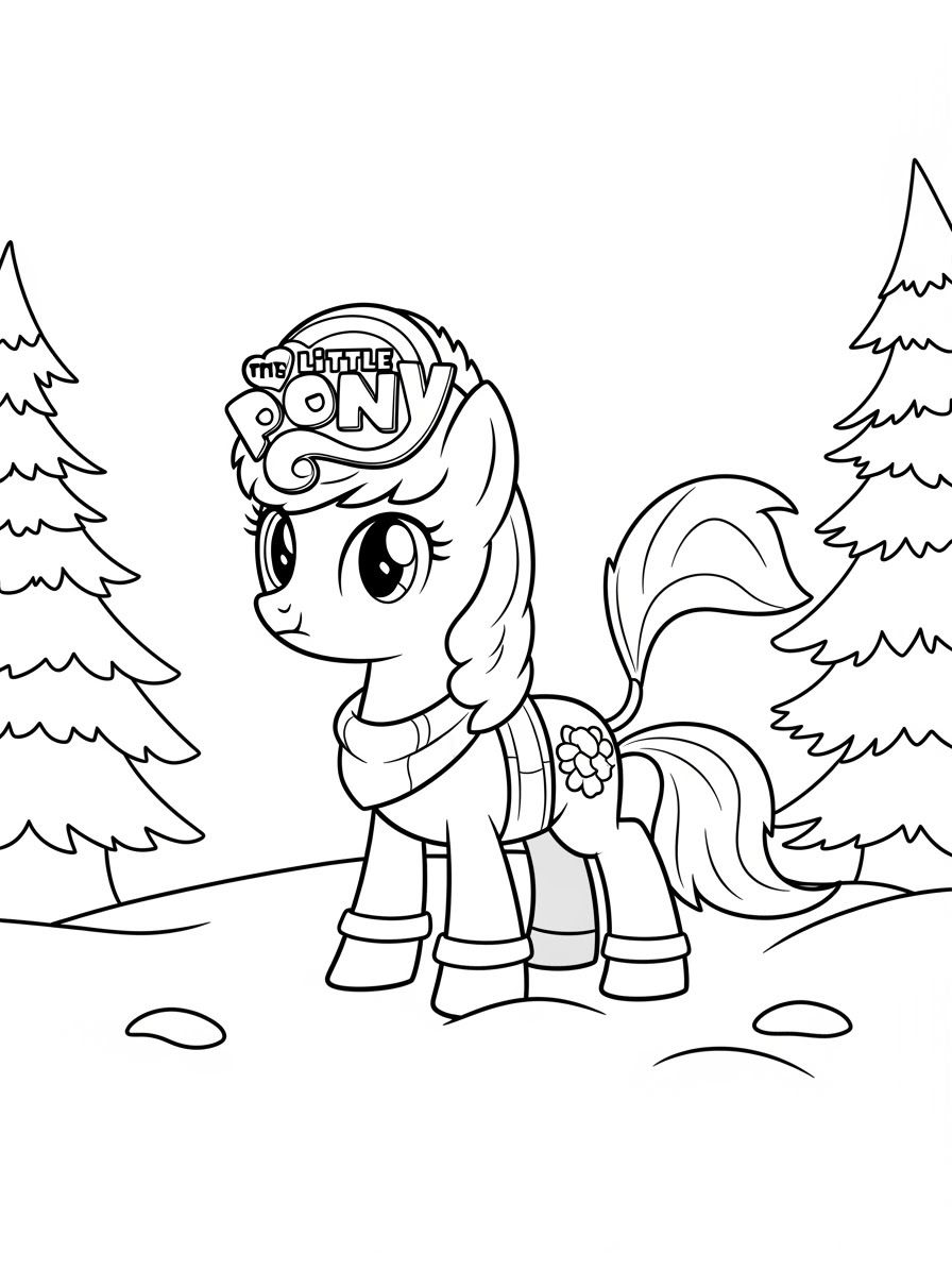 Desenho My Little Pony com pônei em cenário de inverno