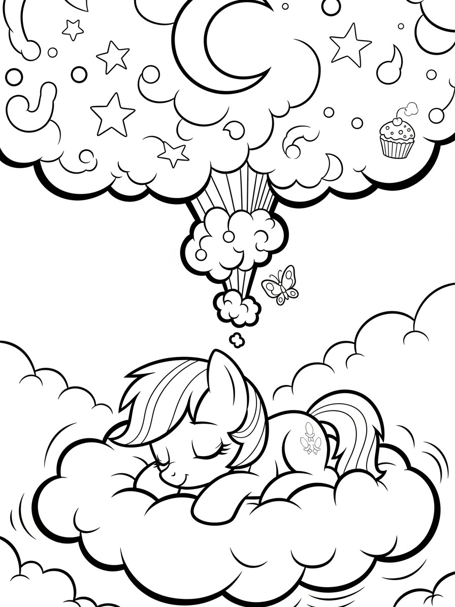Desenho My Little Pony com a Rainbow Dash sonhando para colorir