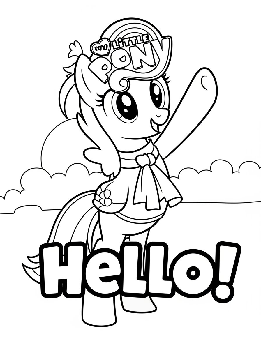 Desenho My Little Pony com um pônei dizendo olá para colorir