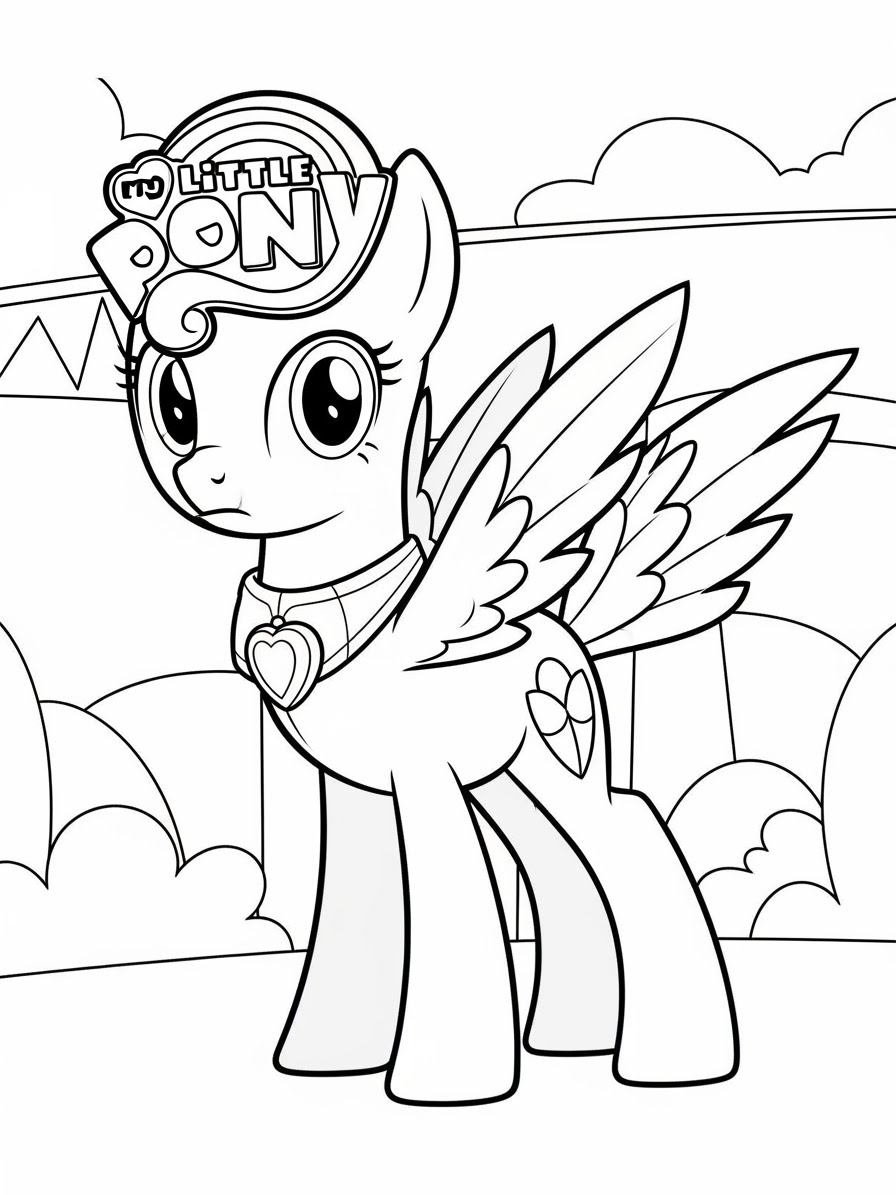 Desenho My Little Pony com personagem fofa e asas para colorir