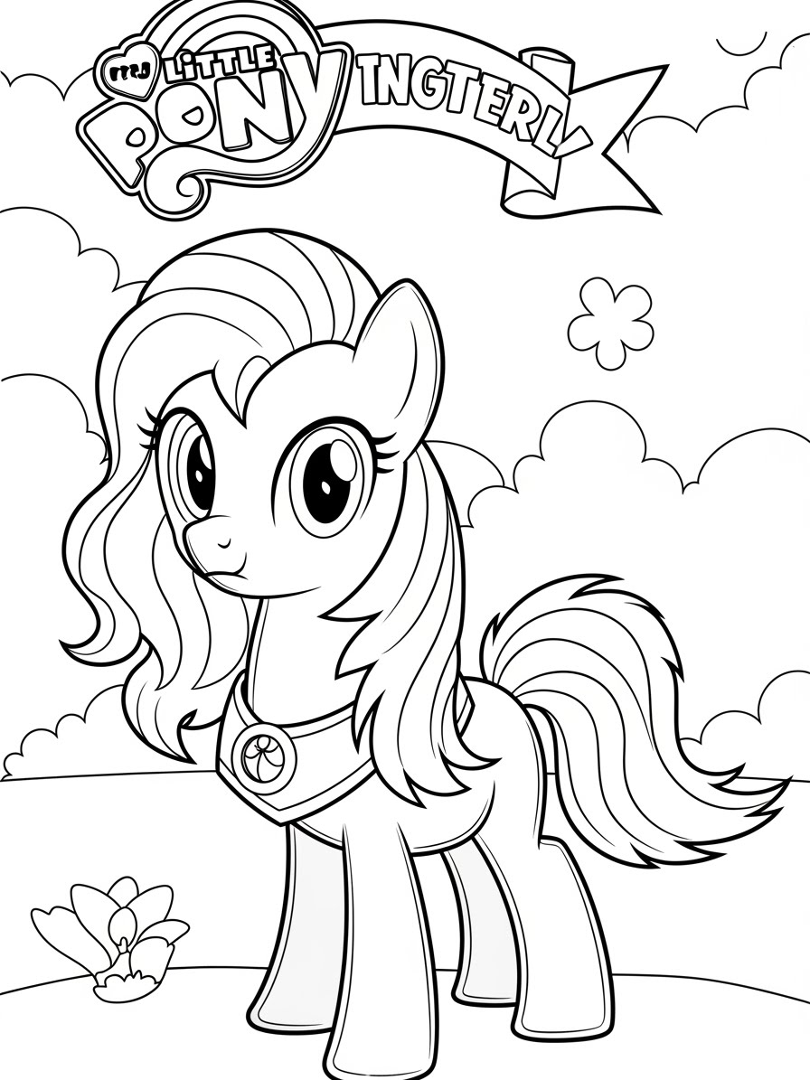 Desenho My Little Pony da personagem com cabelo e flores