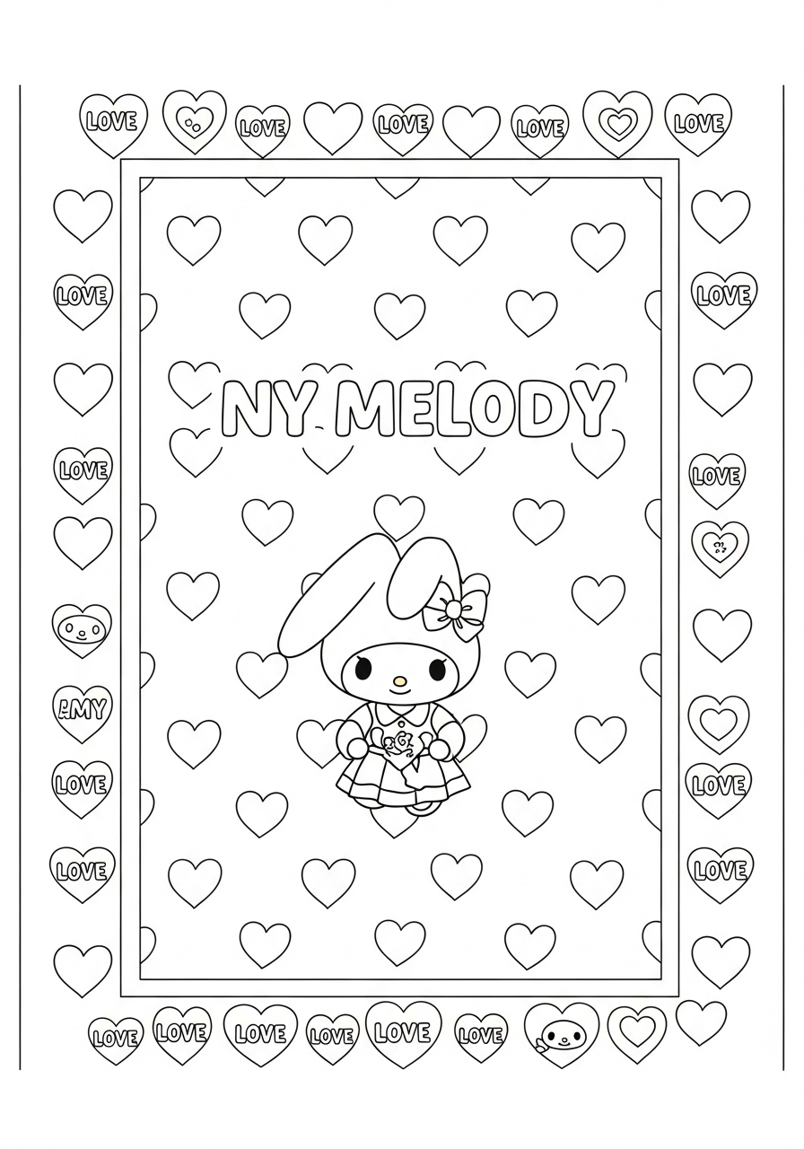 Desenho My Melody com corações para colorir