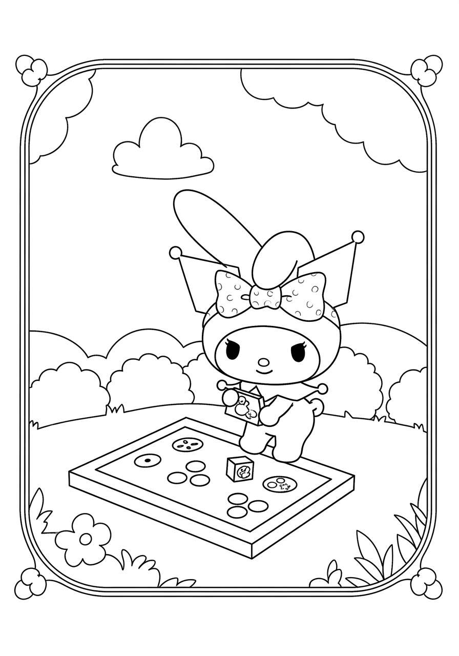 Desenho My Melody de kuromi brincando no parque