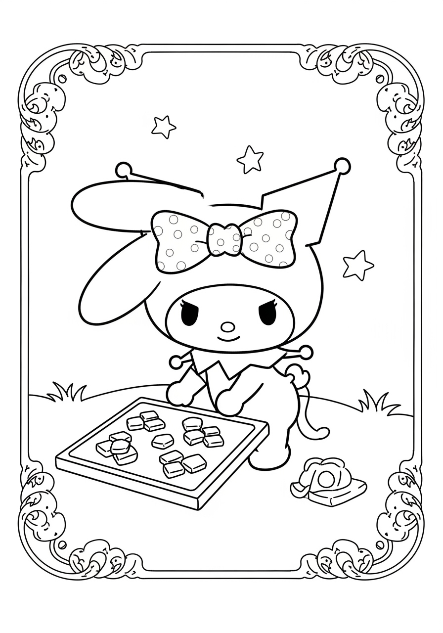 Desenho My Melody com kuromi jogando um jogo divertido
