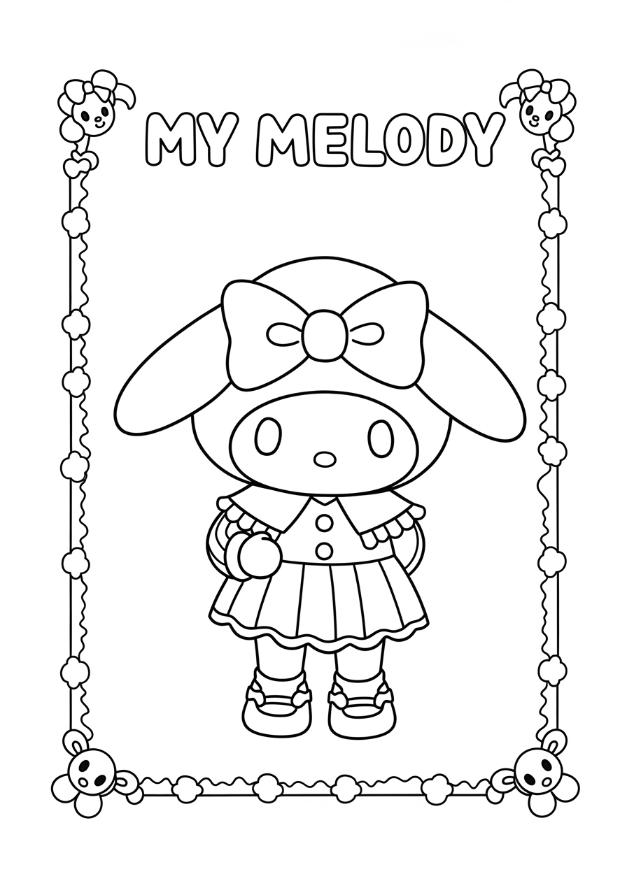 Desenho My Melody com laço e vestido para colorir
