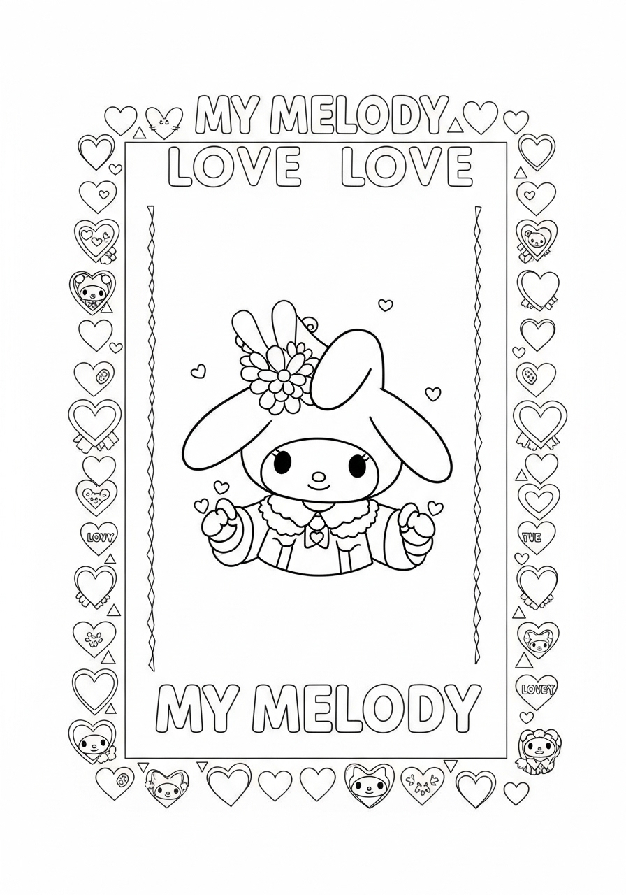 Desenho My Melody com corações para colorir