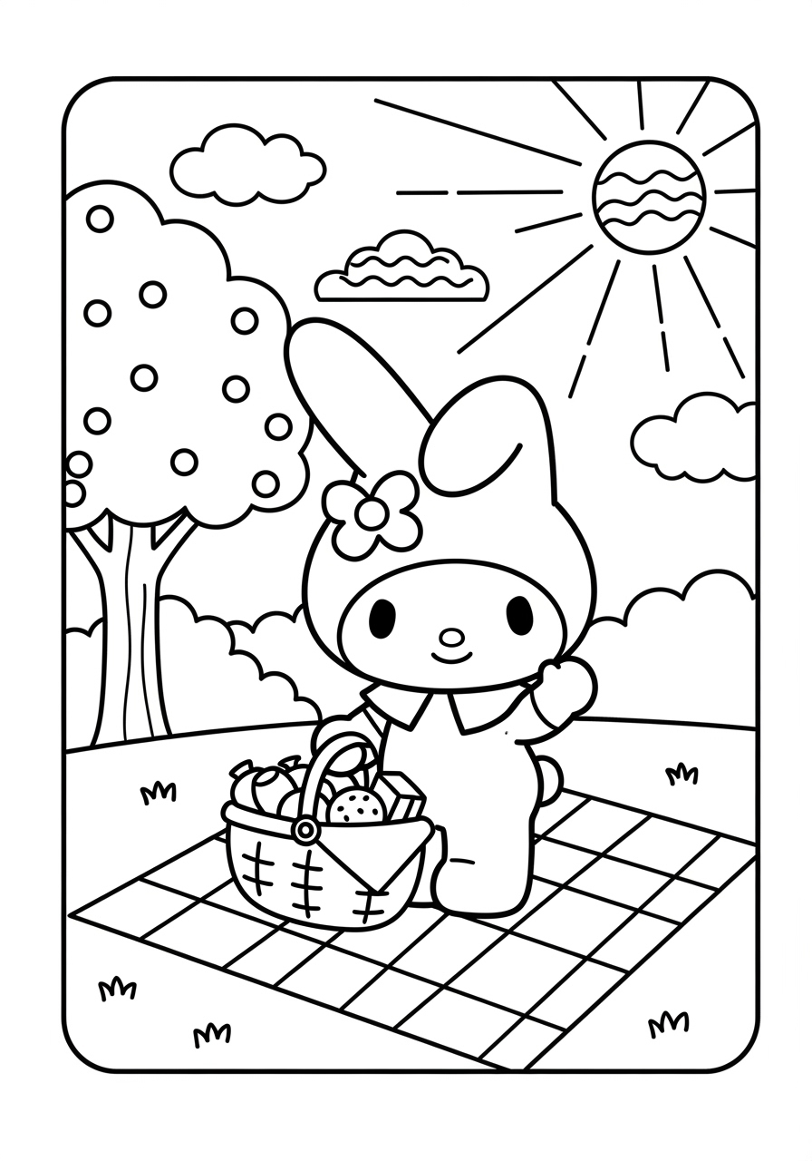 Desenho My Melody com cesta de piquenique ao sol