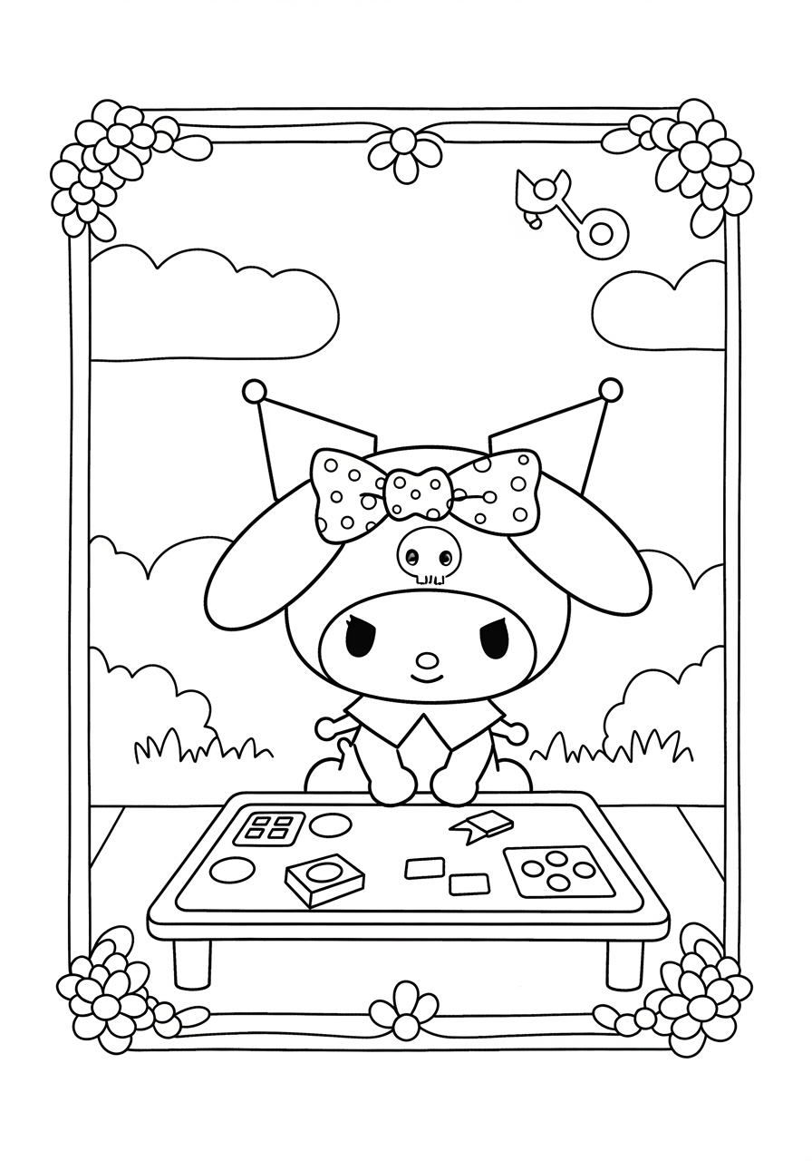 Desenho My Melody com mesa de jogos para colorir