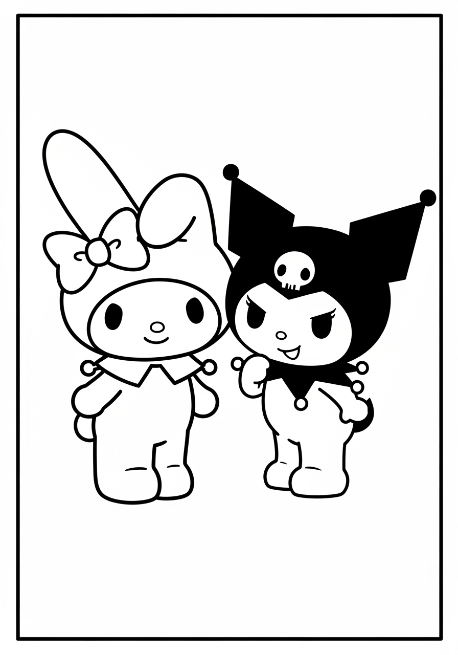 Desenho My Melody e kuromi posando para colorir