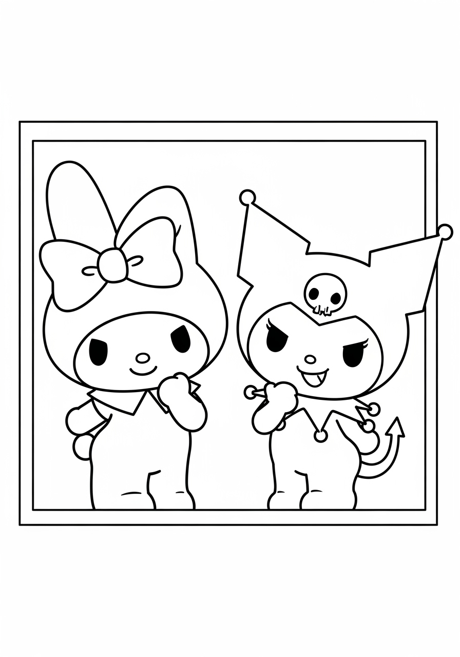 Desenho My Melody e kuromi juntas para colorir