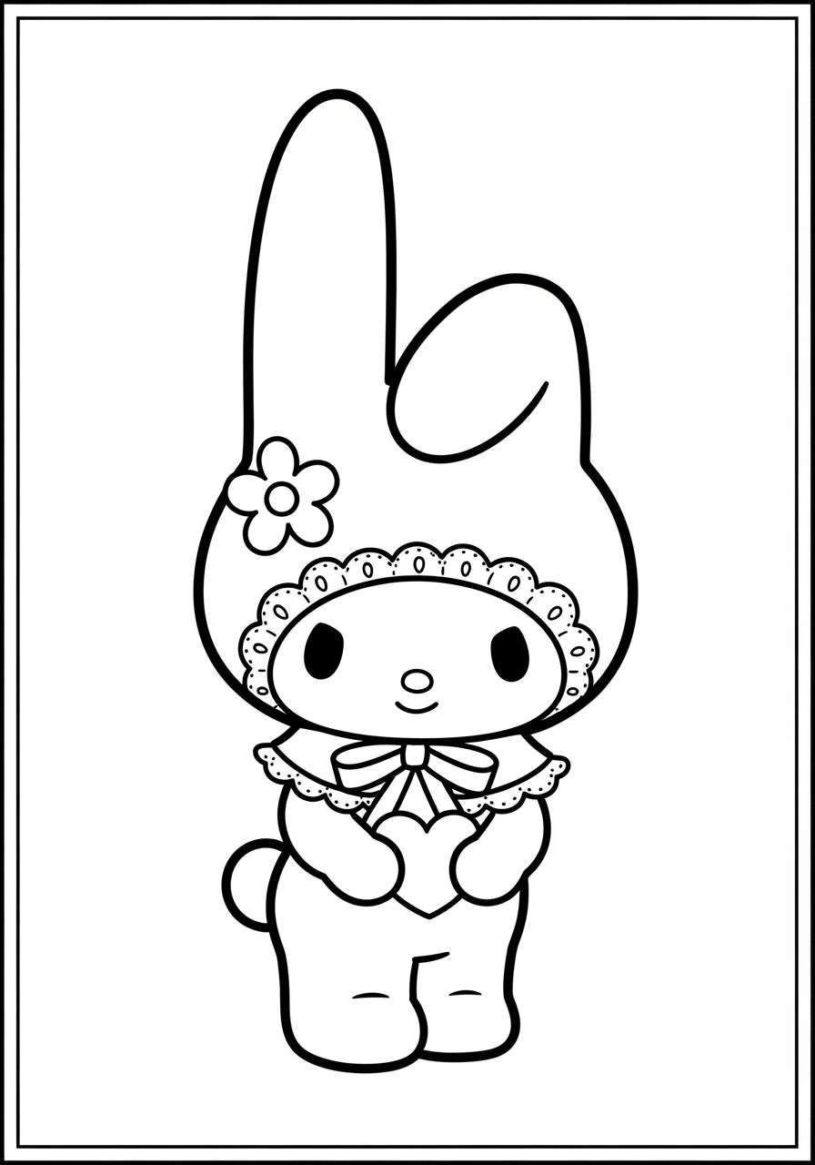 Desenho My Melody com orelha levantada e vestido fofo