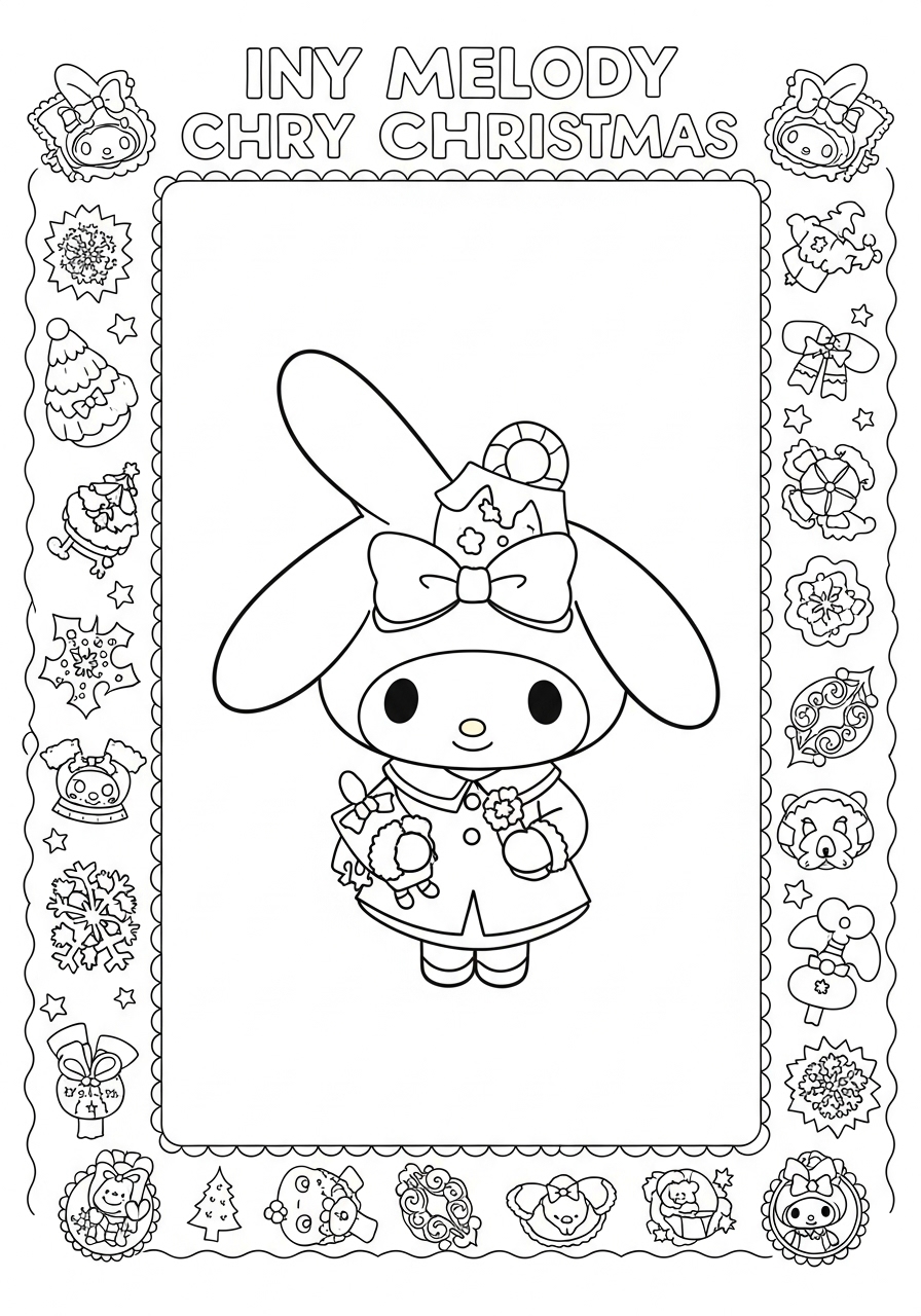 Desenho da My Melody com tema natalino para colorir
