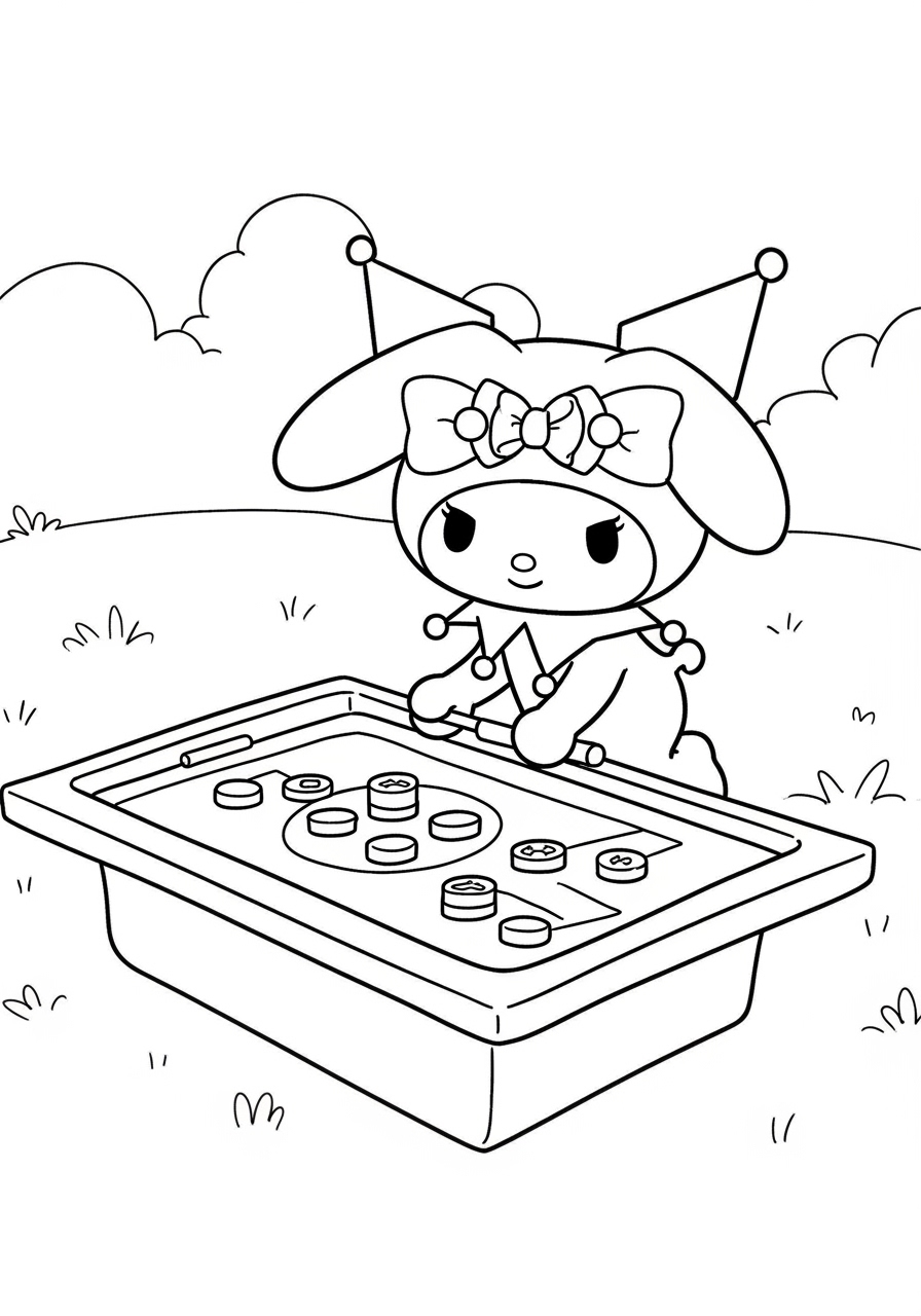 Desenho My Melody com chapéu brincando em um parque
