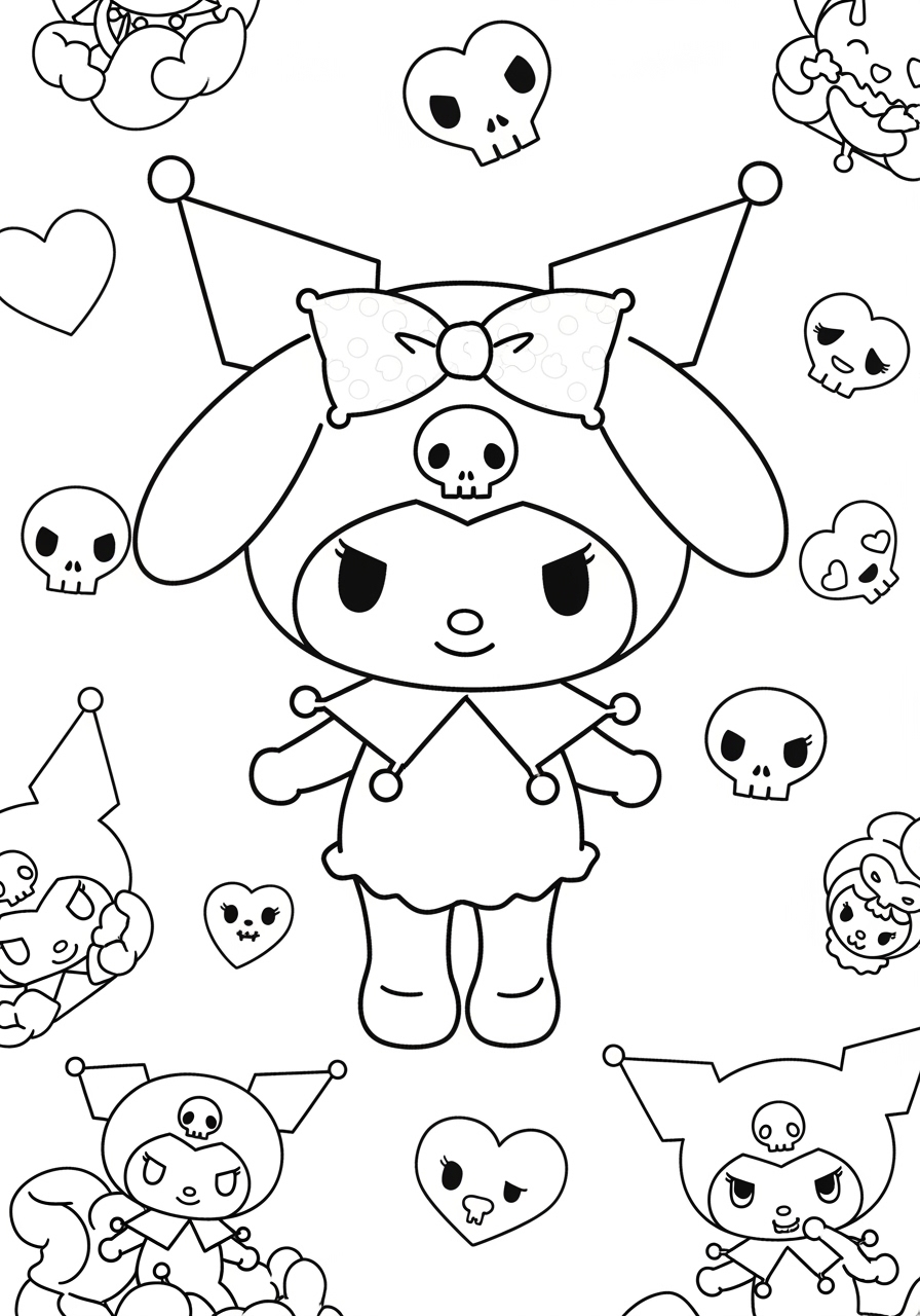 Desenho My Melody com kuromi e elementos divertidos