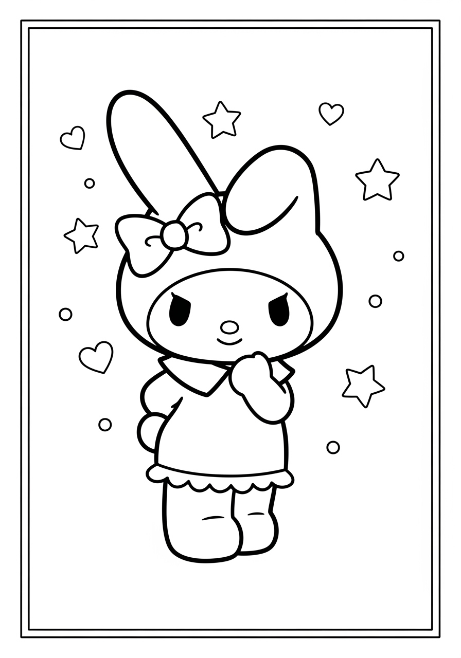 Desenho My Melody com expressão pensativa para colorir