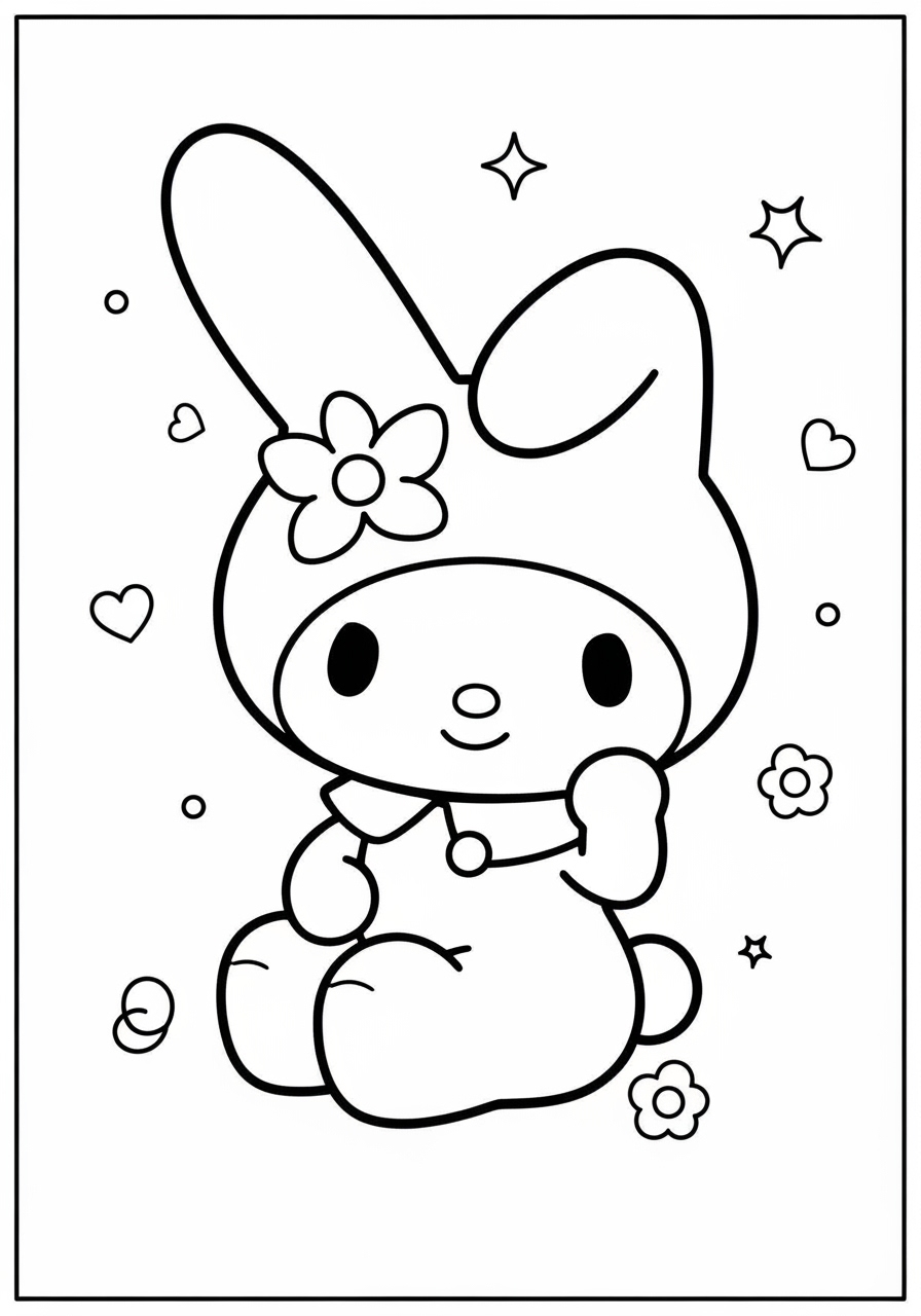 Desenho My Melody com flores para colorir