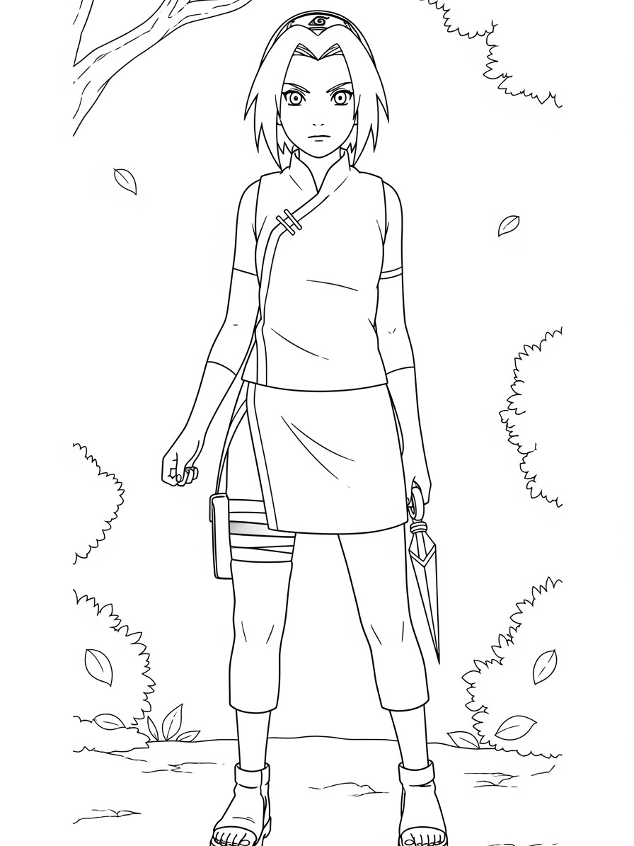 Desenho da Sakura Uchiha pronta para colorir